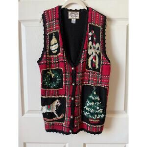 Vintage Heirloom Collectibles 1996 Christmas Sweater Vest Size M Teacher Granny